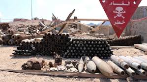 أحد مناطق تجميع مخلفات قنابل واسلحة التحالف المحرمة في اليمن